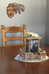 Elegant Hand made Cedar Centerpiece succulent photo holder planter
